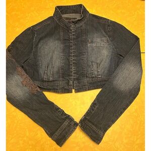 Y2K Younique Denim Shrug Cropped Jacket Size Large Dark Rinse